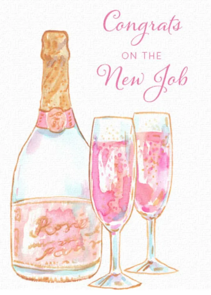 New Job Champagne card front
