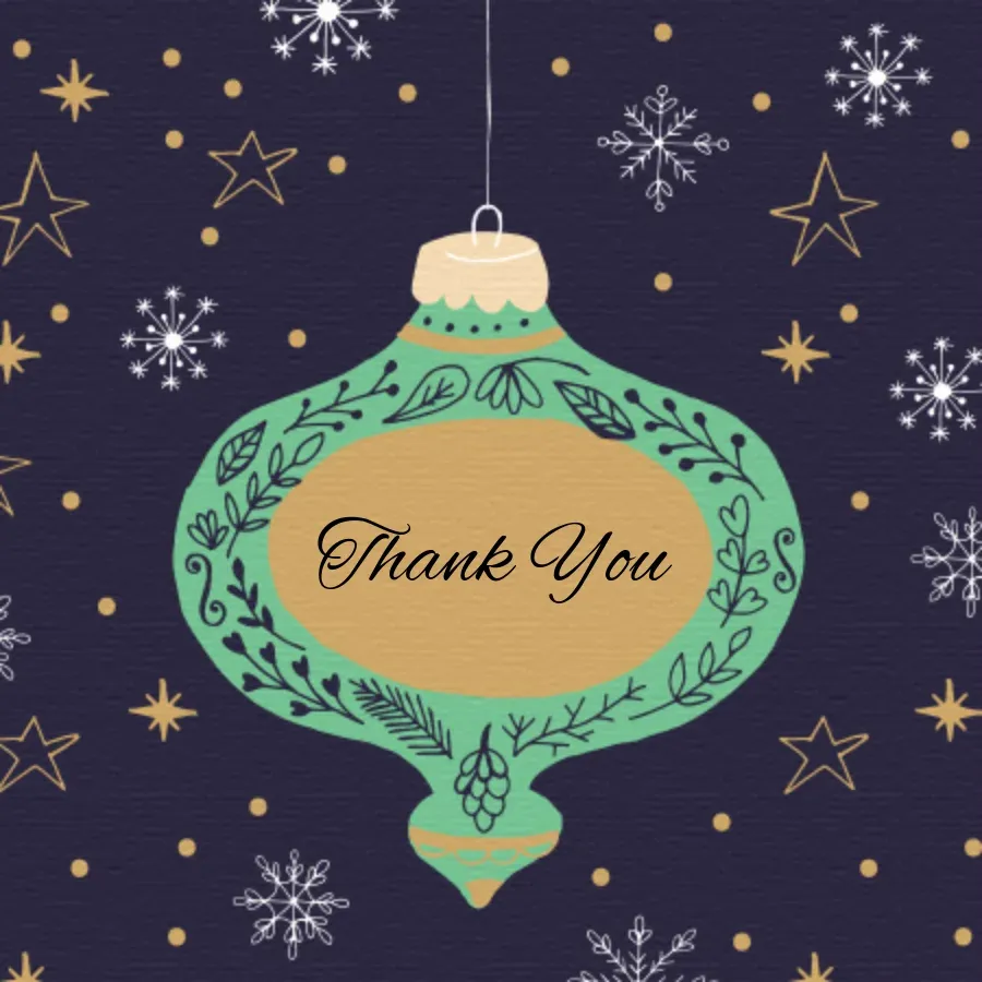 Festive Thank You Ornament card front