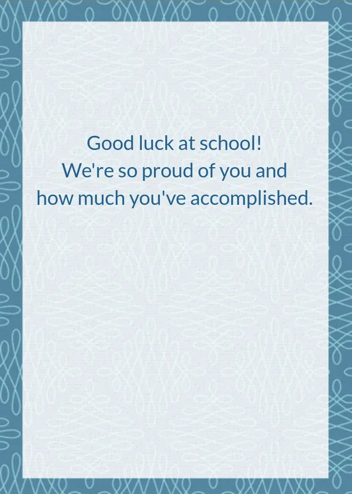 Good Luck in School card inside right