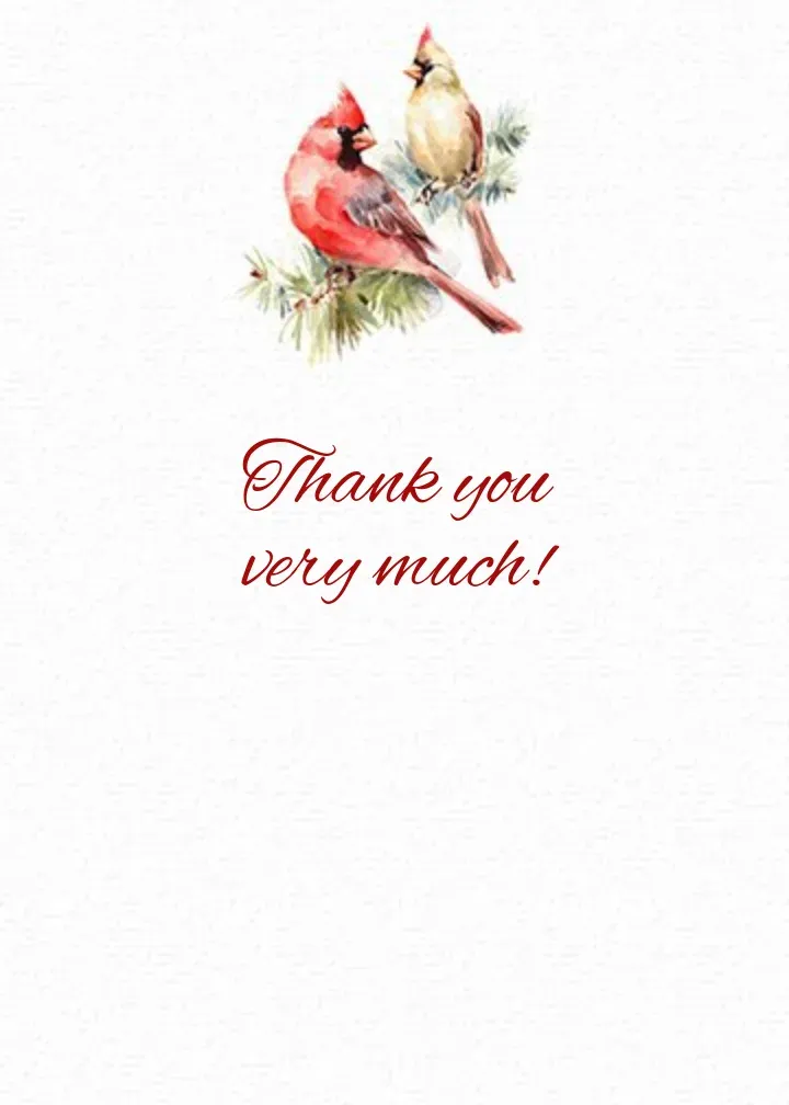 Winter Cardinal Thank You card inside right