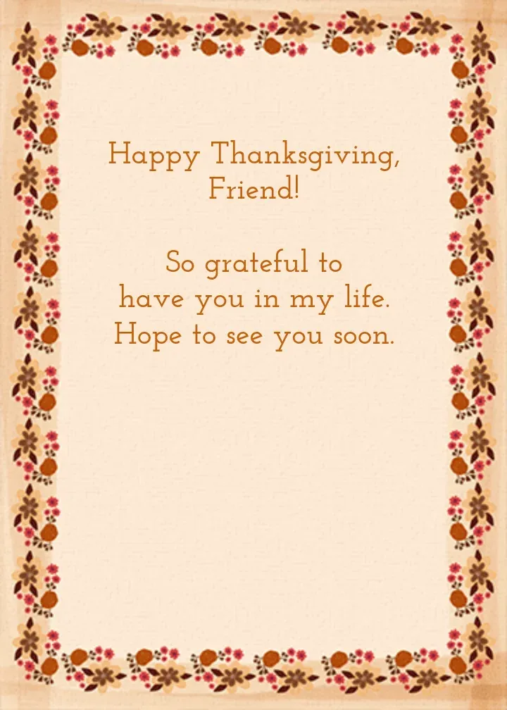 Friend Thanksgiving card inside right