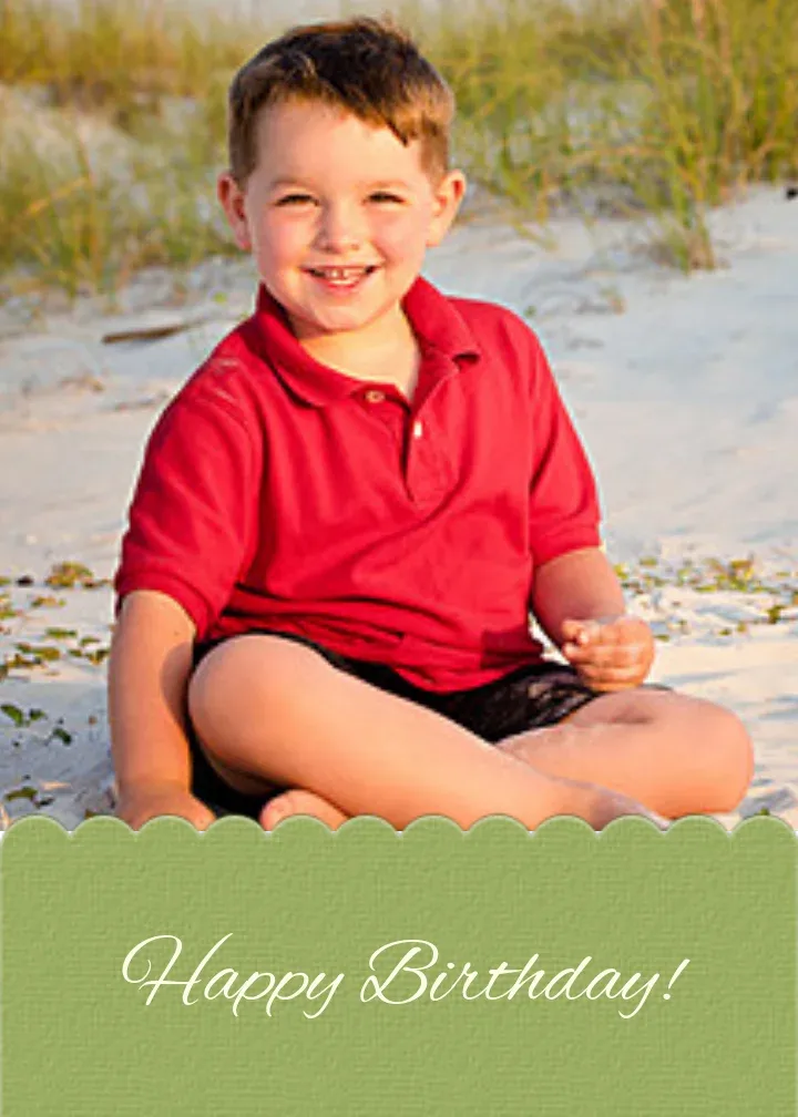 Kids Birthday Photo Green card front