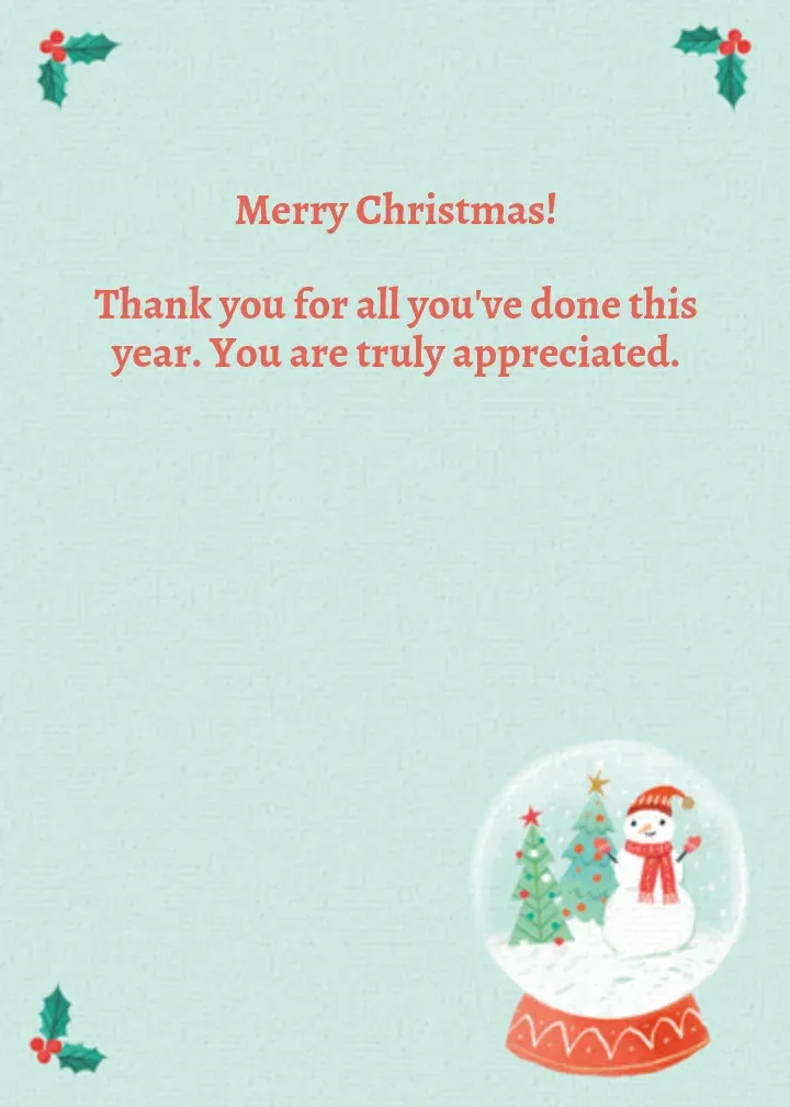 Snowglobe Thank You card inside right
