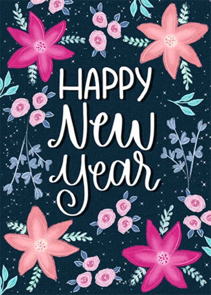 New Year Floral card front