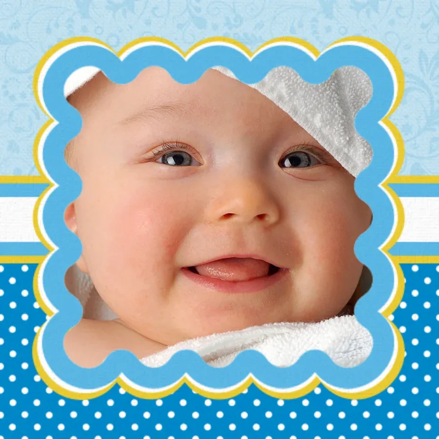 Blue Photo Frame Baby card front