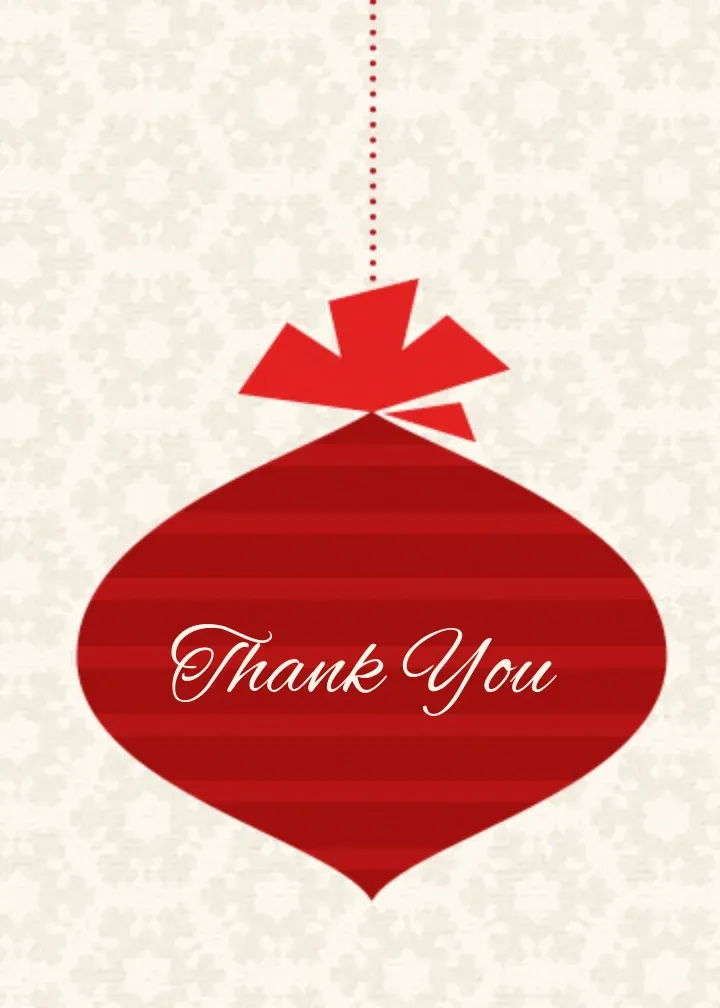 Holiday Thank You Ornament card front