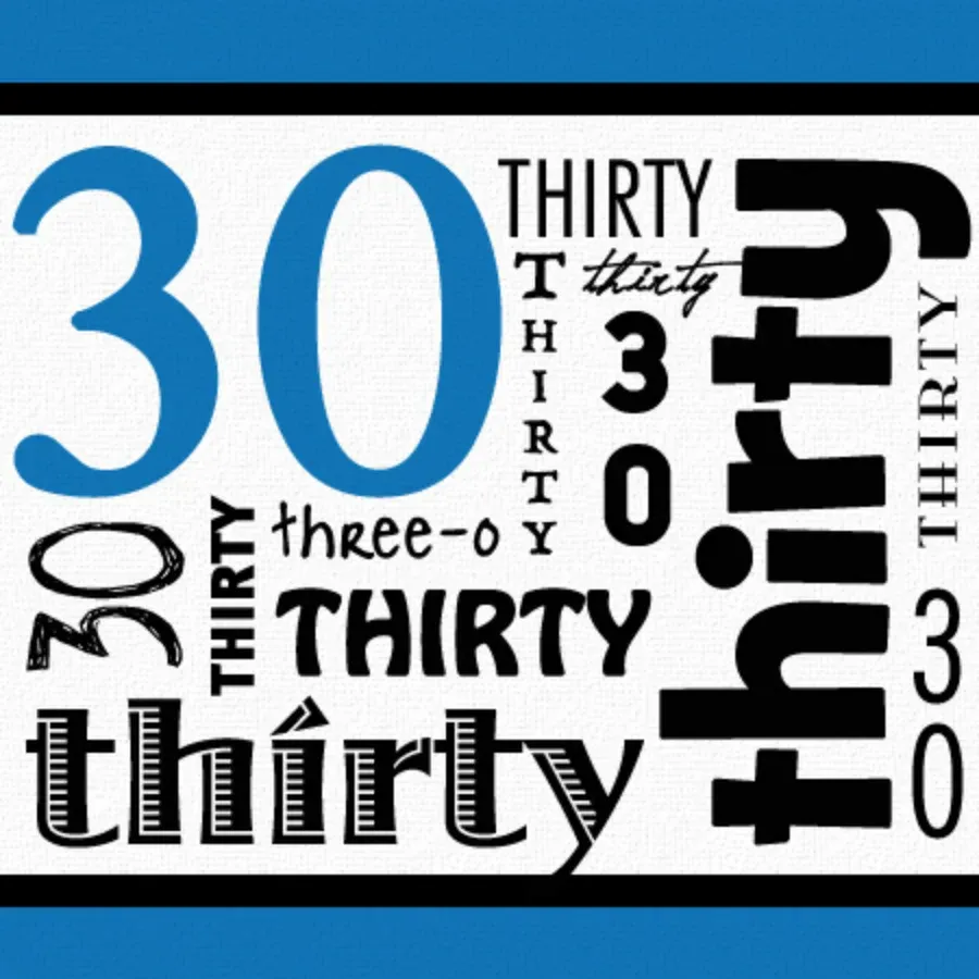 Wordy 30th Birthday card front