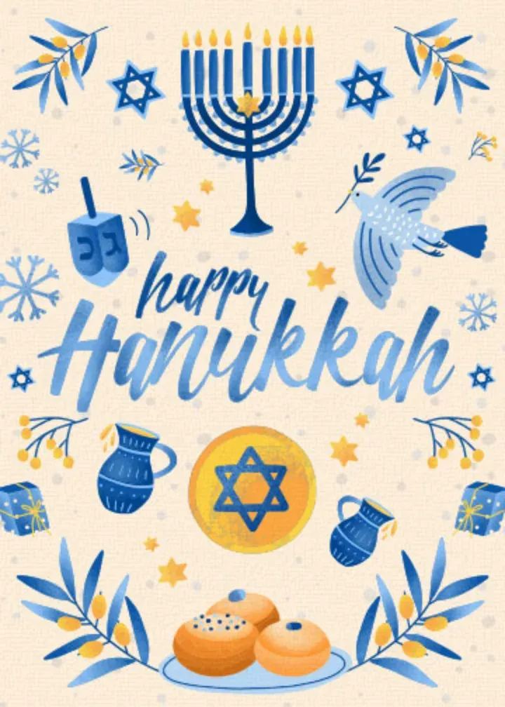 Happy Hanukkah Watercolor card front