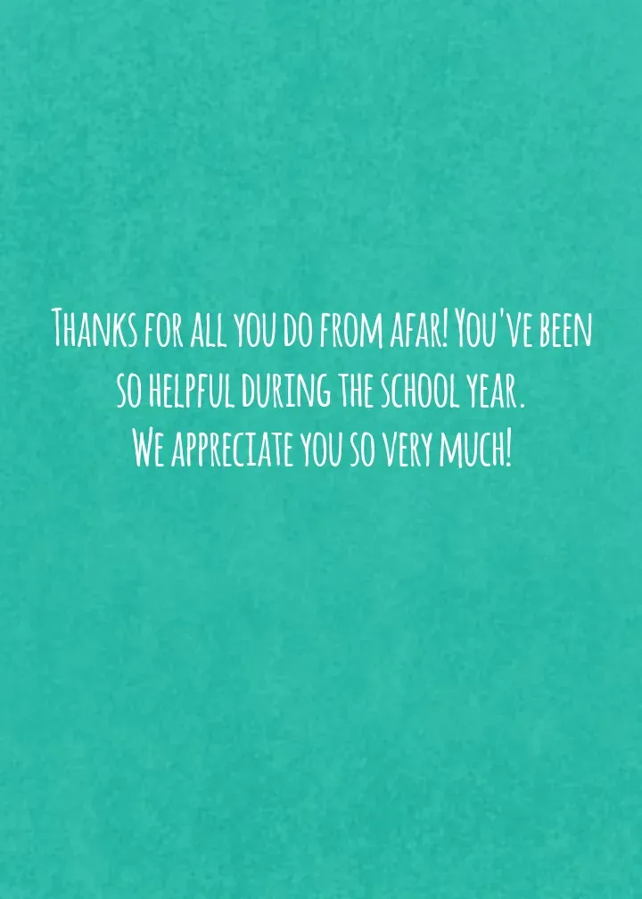 Teacher Long Distance Holidays card inside right