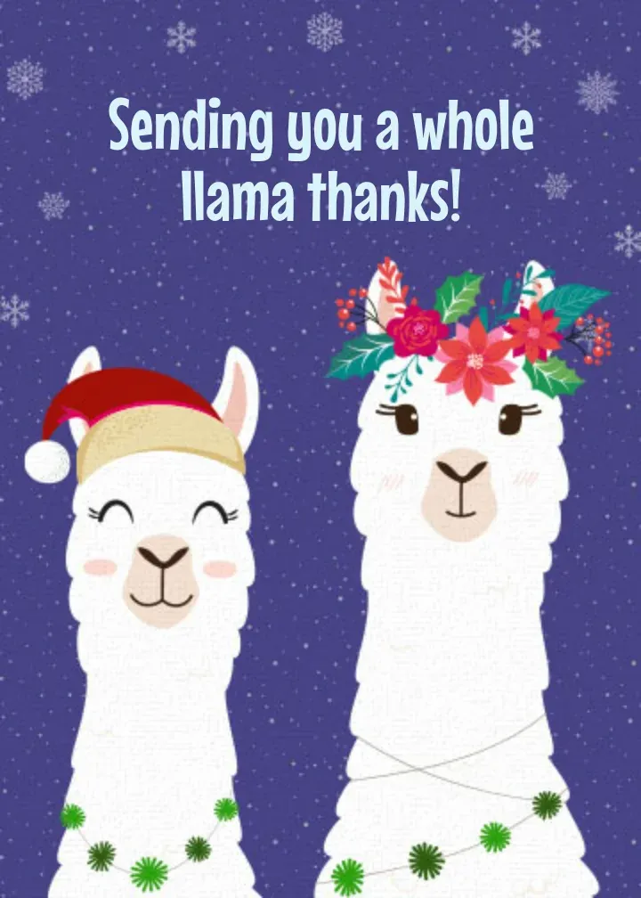 Whole Llama Thanks card front