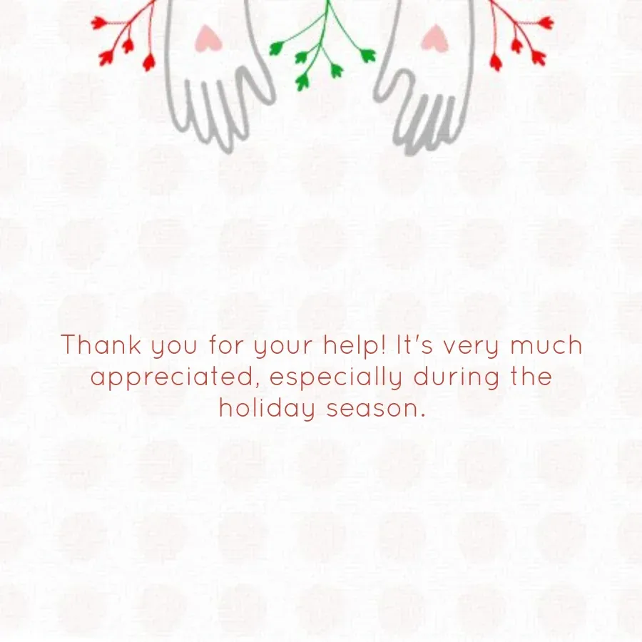 Holiday Thanks For Your Help card inside right