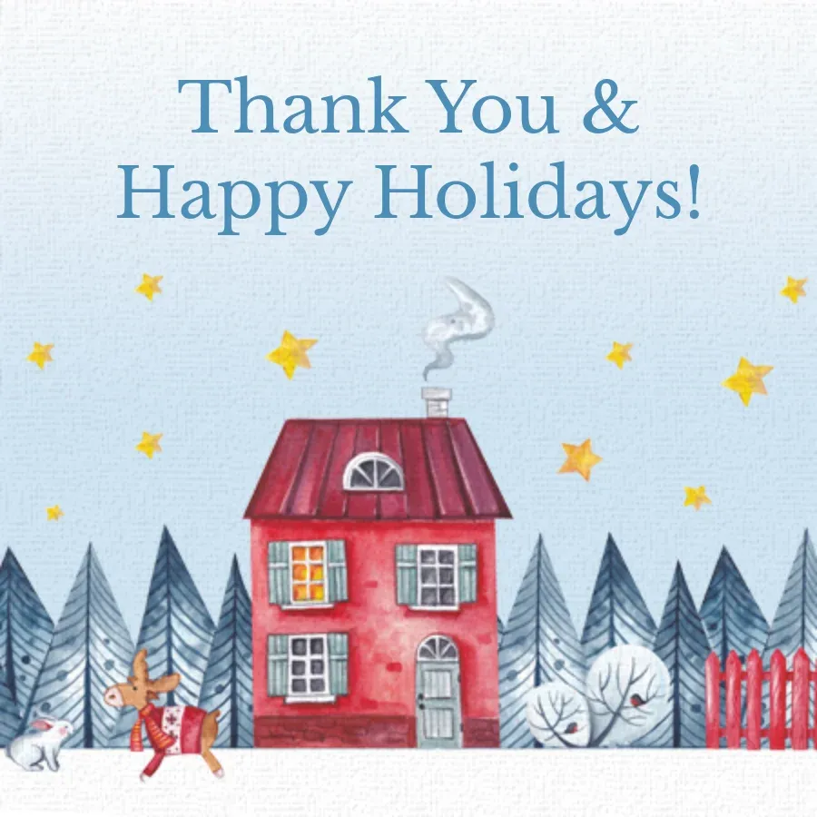 Winter Holiday Thanks card front