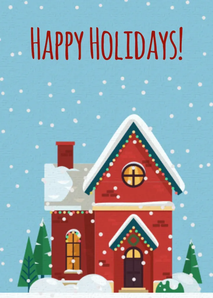 Holiday Snowy House card front