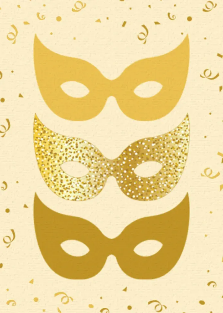 Gold Purim Masks card front