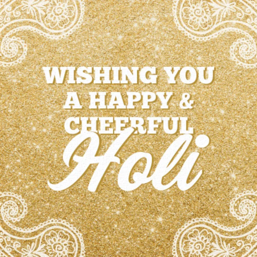 Gold Holi Wishes card front
