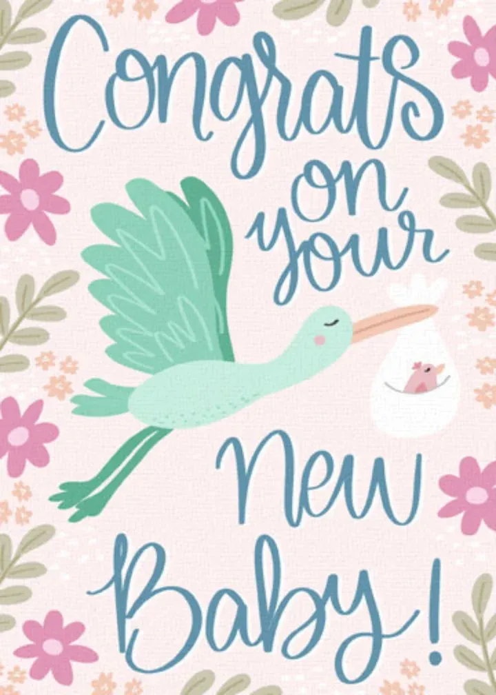 Stork Baby Floral card front