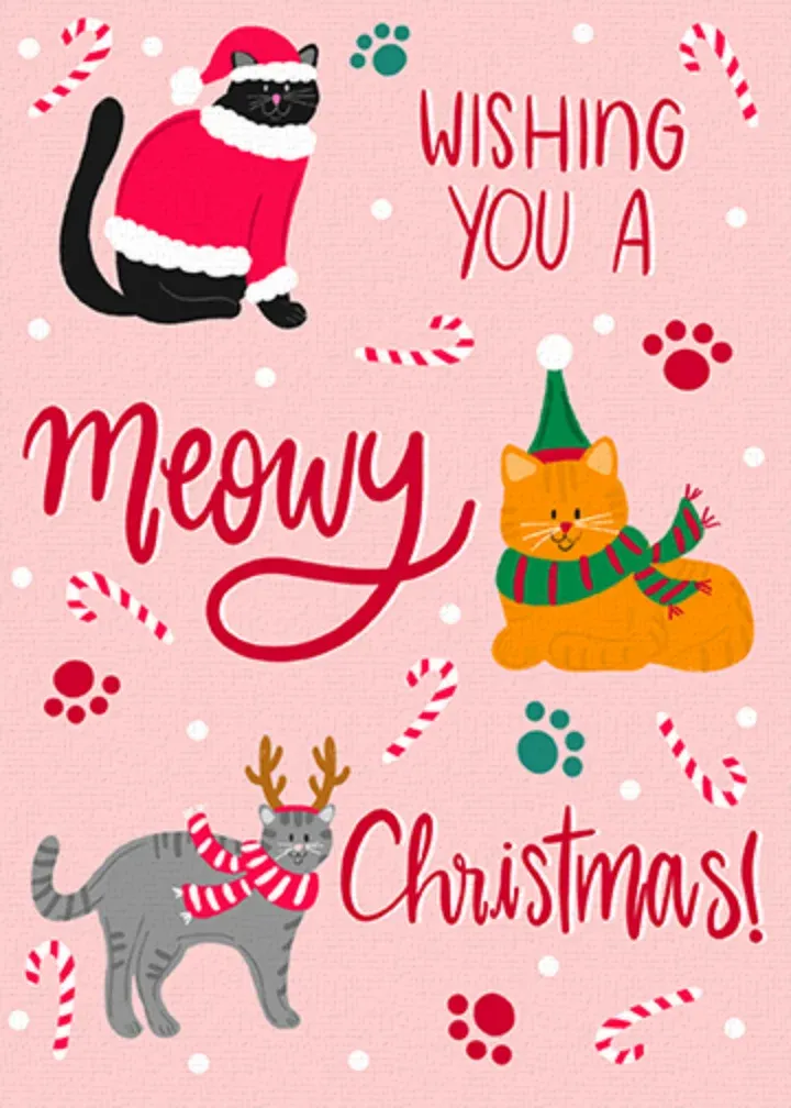 A Meowy Christmas card front