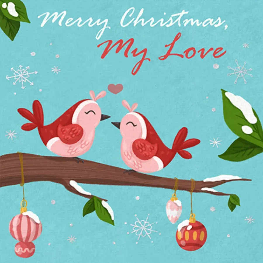 Christmas Love Birds card front