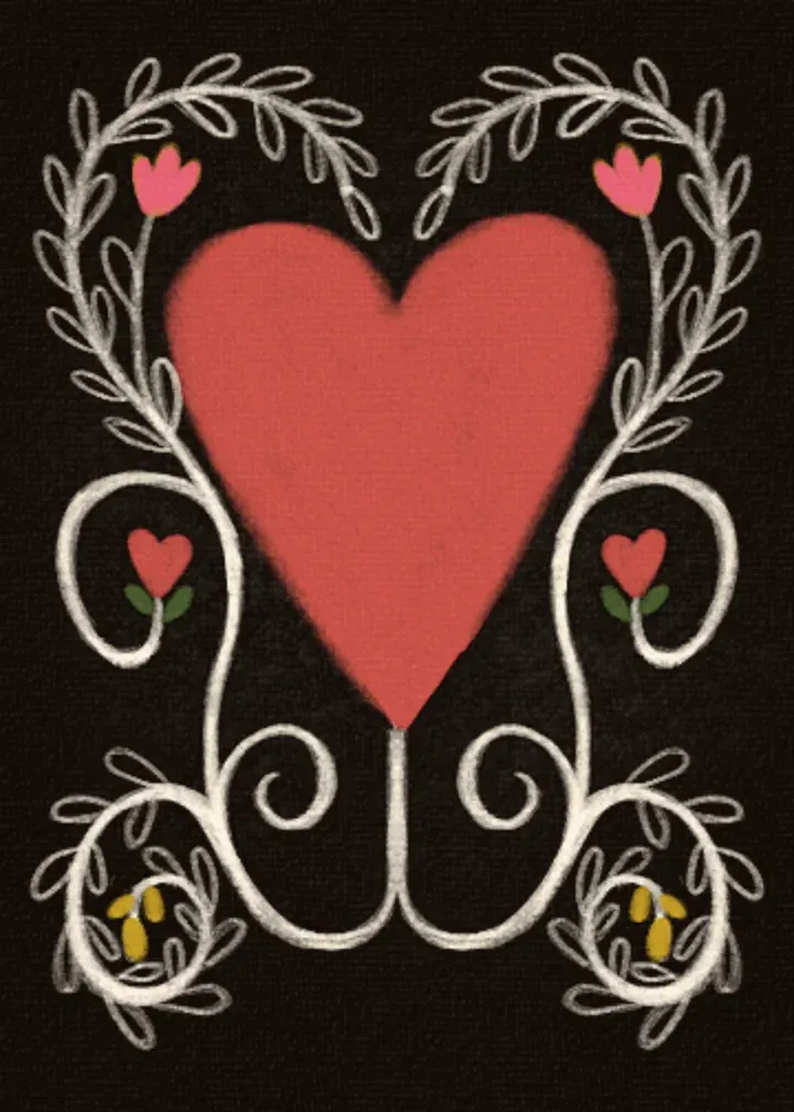 Intricate Border Valentine card inside left