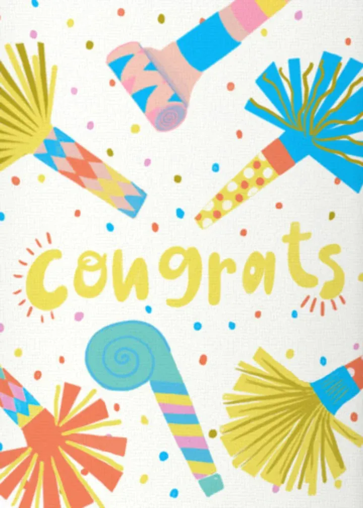 Party Horns Congrats card front