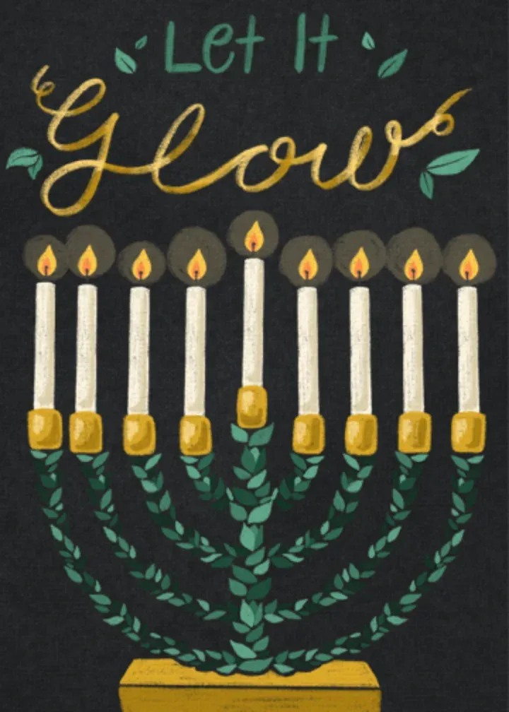 Let It Glow Hanukkah card front