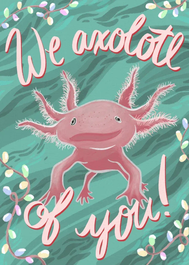 Axolotl Holiday Thanks card front
