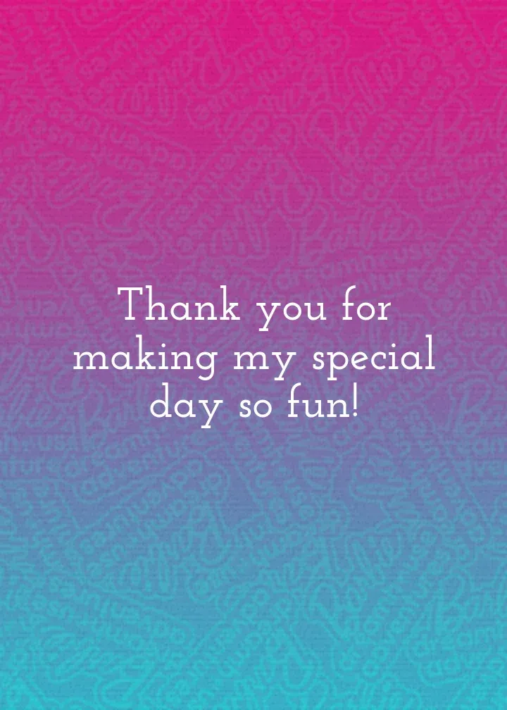 Barbie Birthday Thank You card inside right