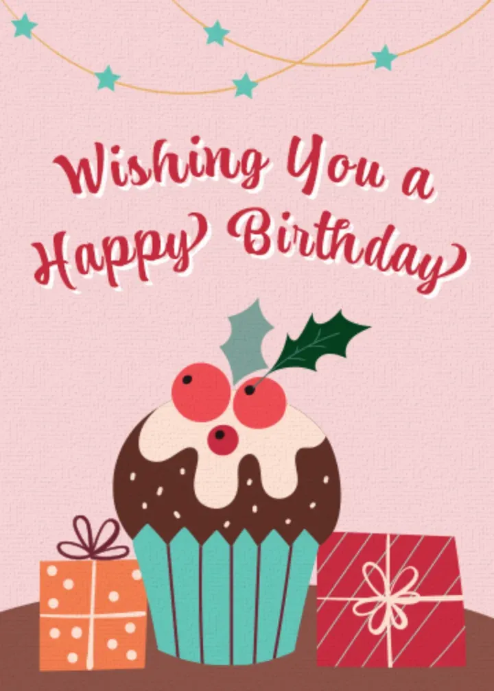 Birthday Holly Cupcake card front