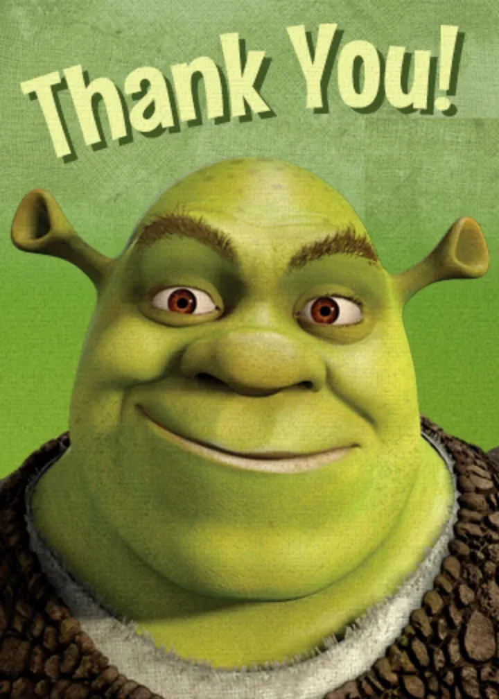 Shrek Birthday Thank You card front