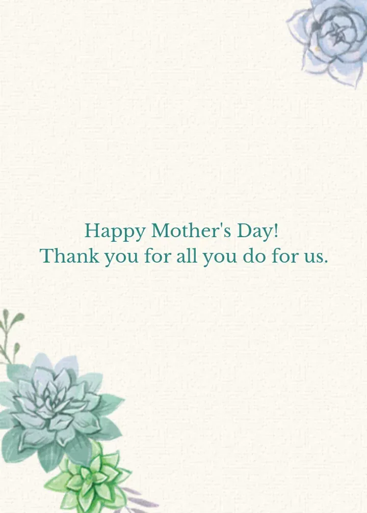 Mother's Day Succulents card inside right