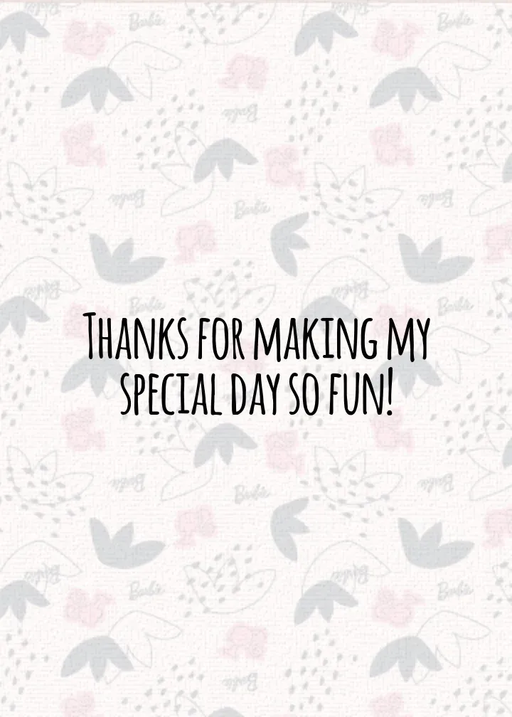 Barbie Friends Thank You card inside right