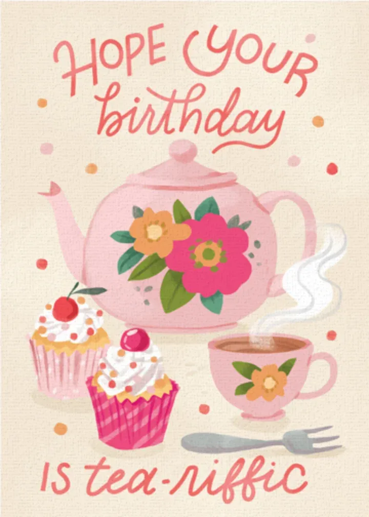 Tea-riffic Happy Birthday card front