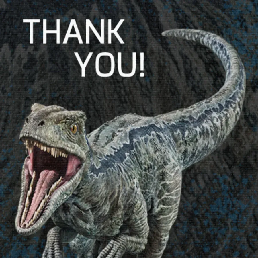 Jurassic World Thanks Birthday card front