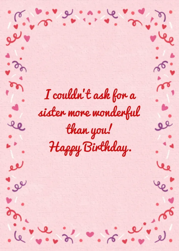 Sister Birthday Balloons card inside right