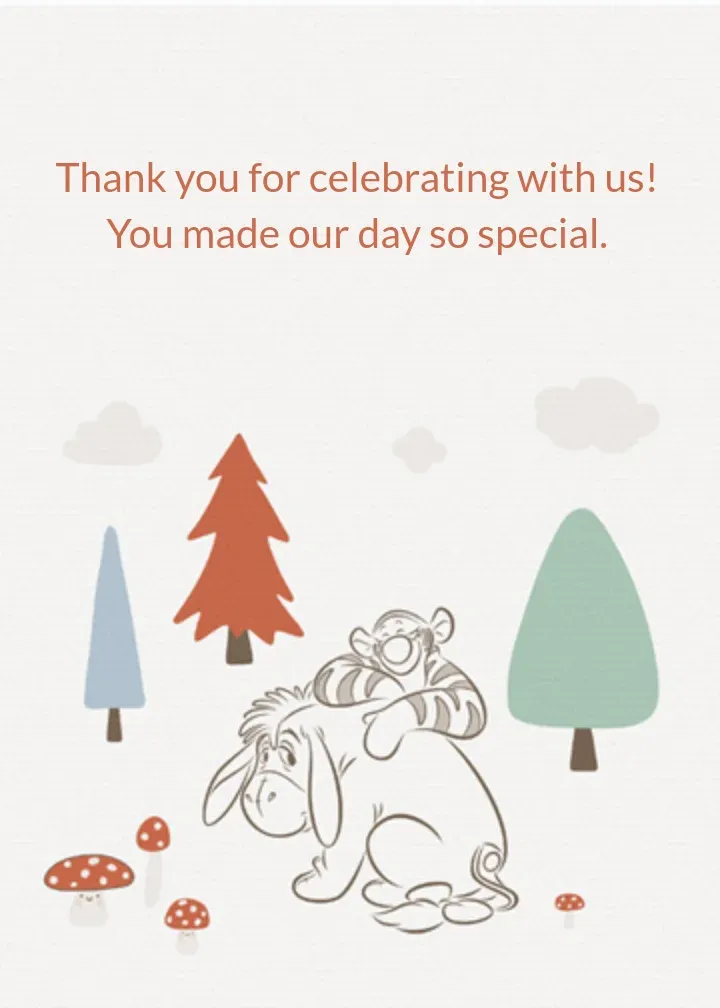 Winnie the Pooh Baby Thanks card inside right