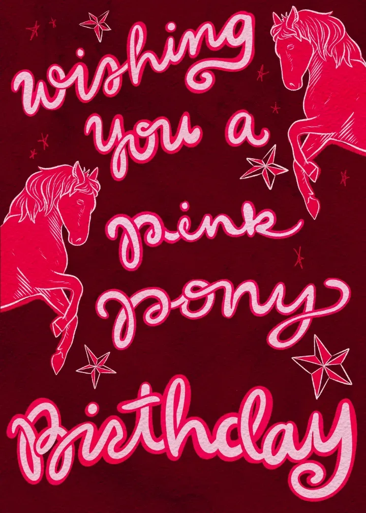 Happy Pink Pony Birthday card front
