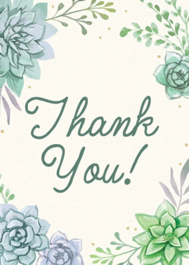 Succulent Thank You card front