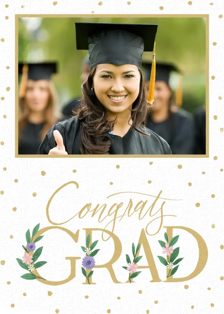 Gold Grad Floral card front