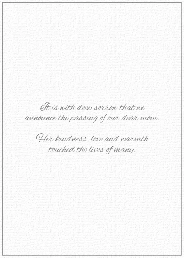 Obituary | In Loving Memory card inside right