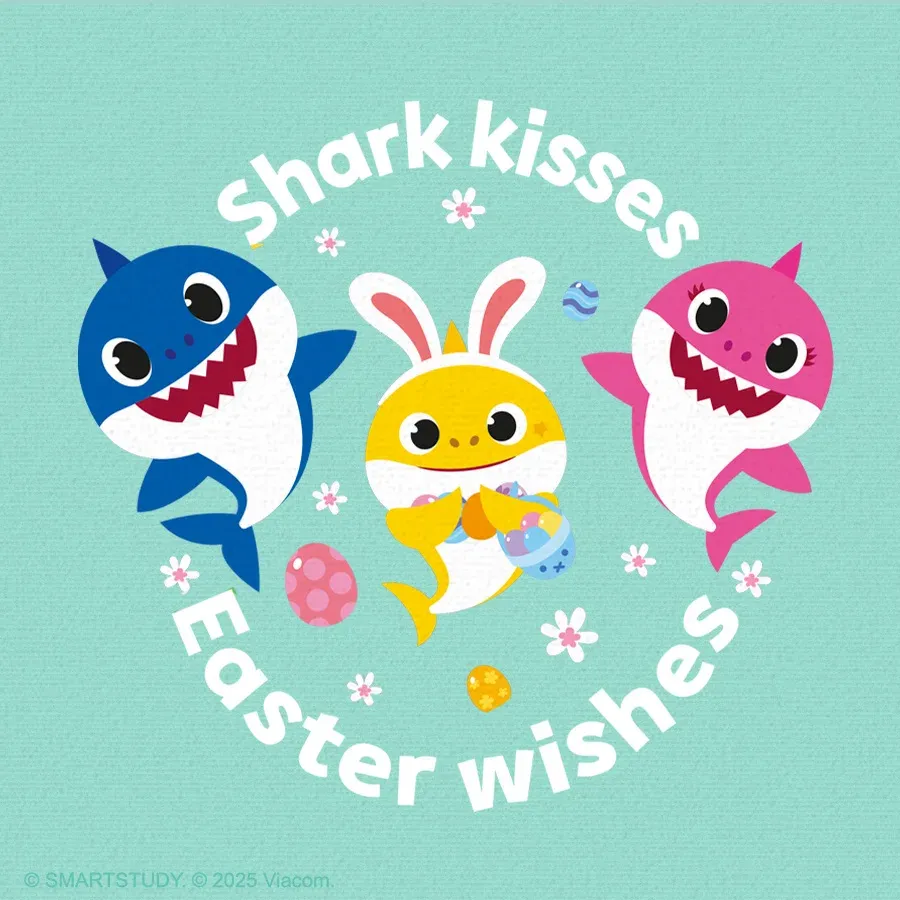 Baby Shark Happy Easter card inside left