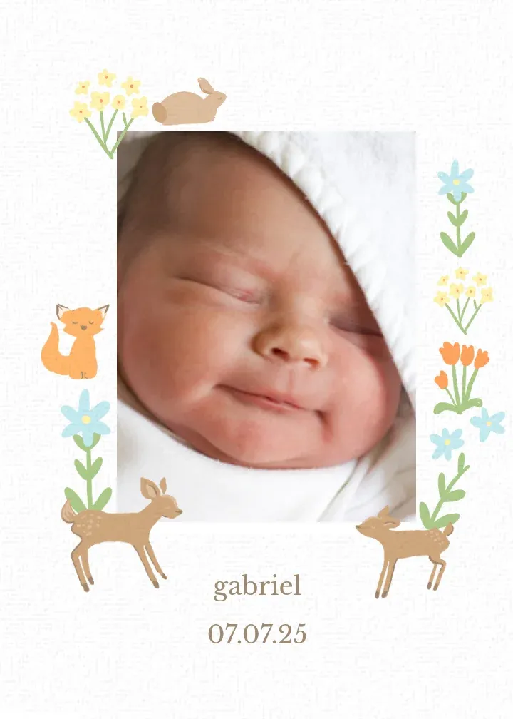 Woodland Faire Part Naissance card front