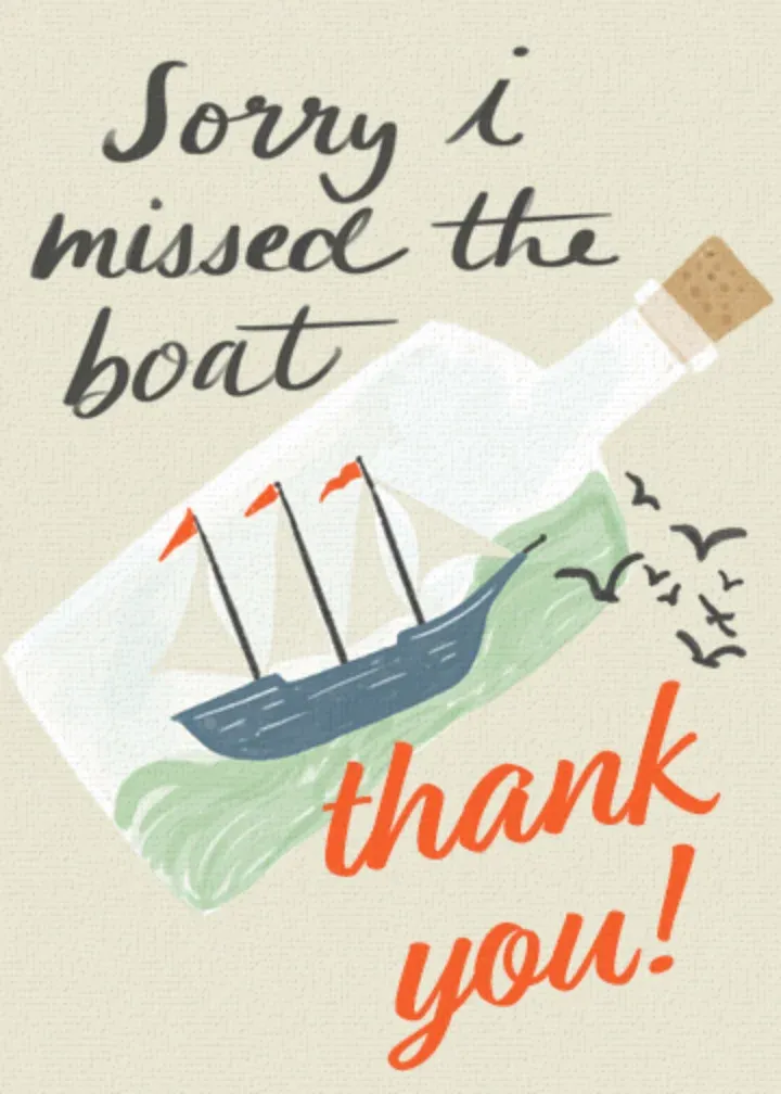 Missed The Boat Thanks card front