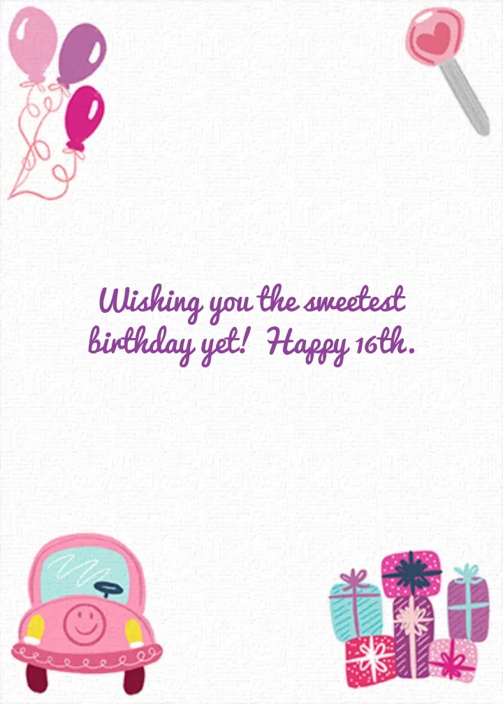 Sweet 16 Car Confetti card inside right