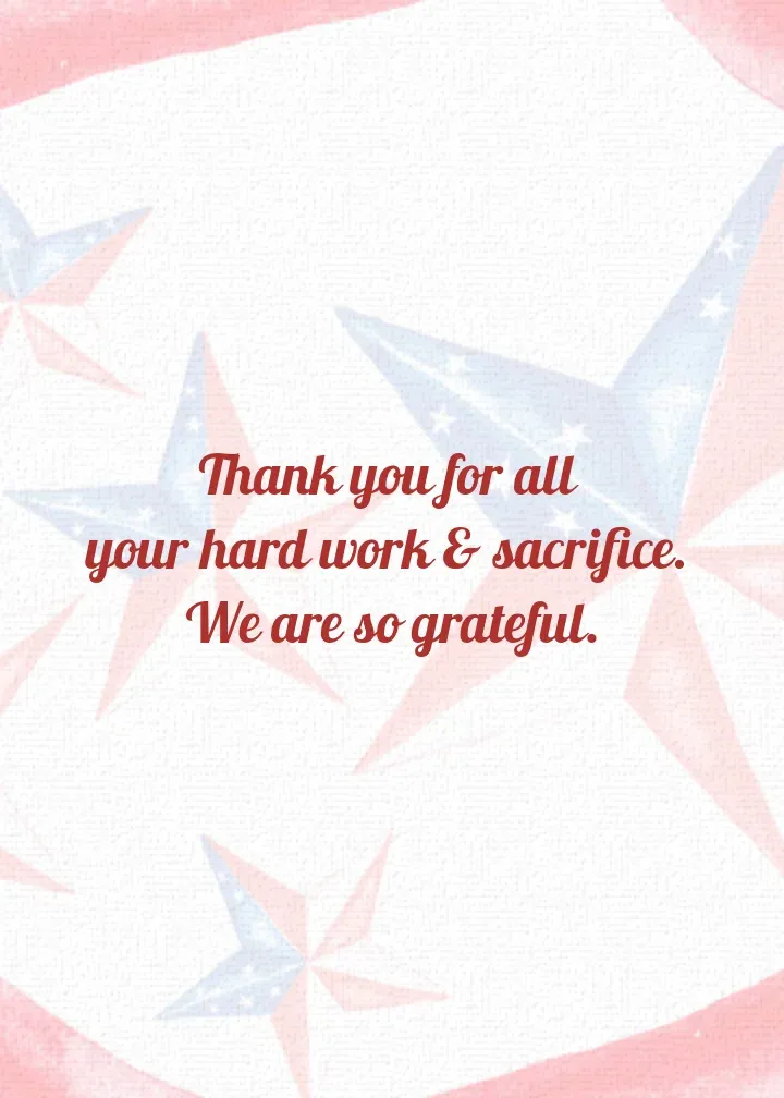 Service Stars Thank You card inside right