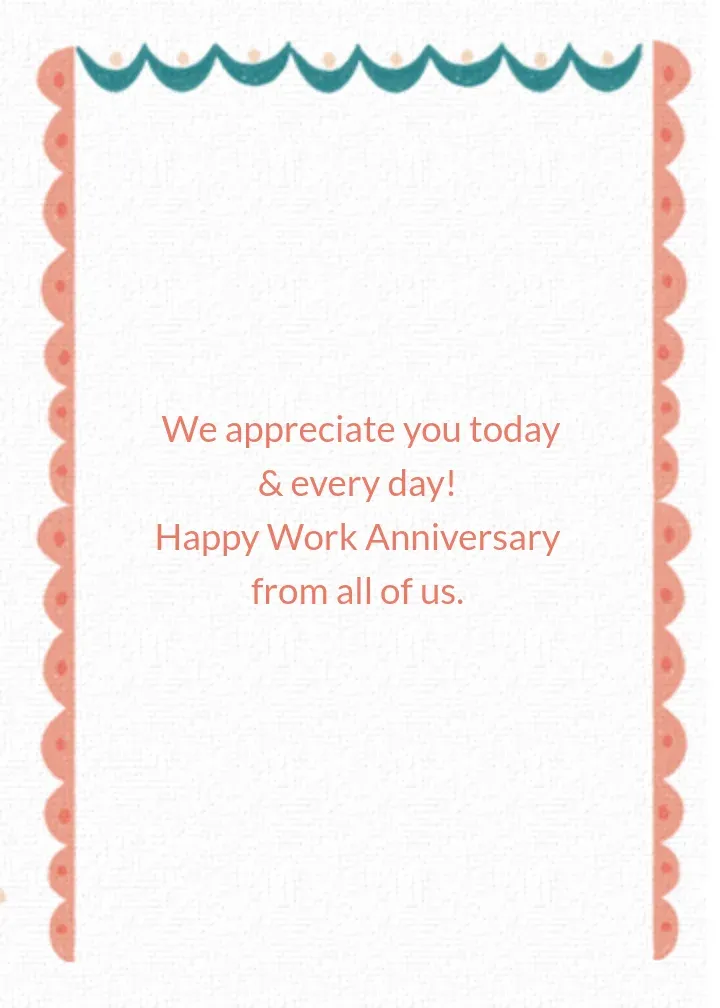 Floral Happy Work Anniversary card inside right