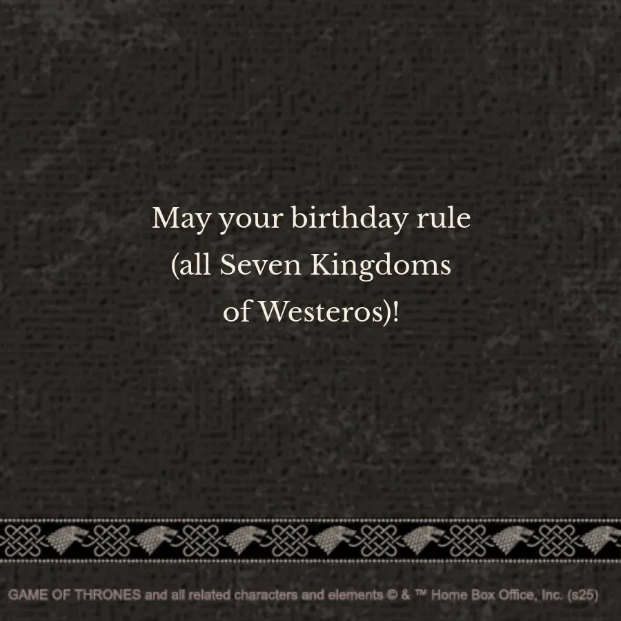 Game of Thrones Birthday card inside right