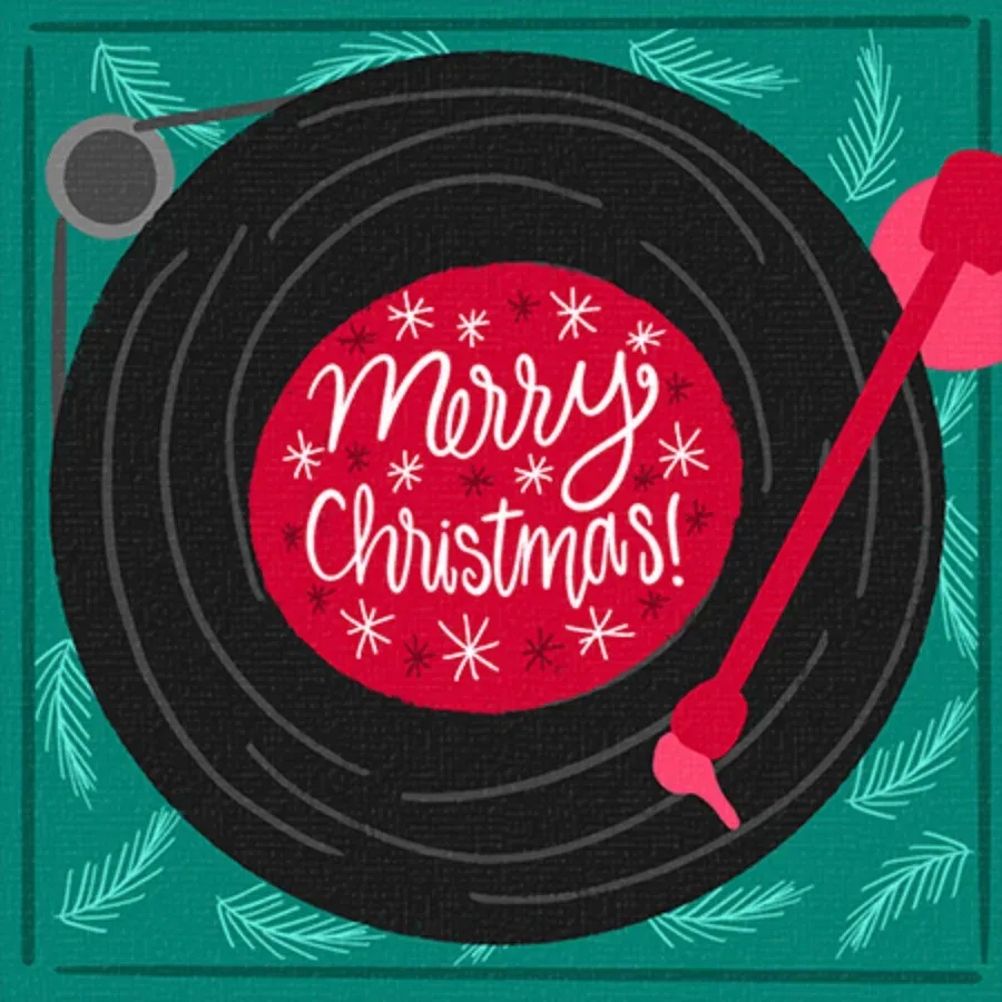 Christmas Record Player card front