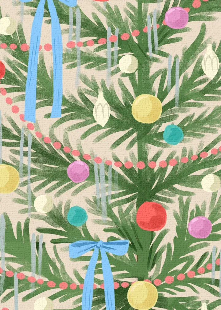 Tinsel Merry Christmas Tree card inside left