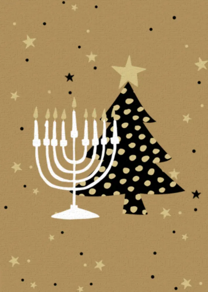 Gold Formal Chrismukkah card inside left