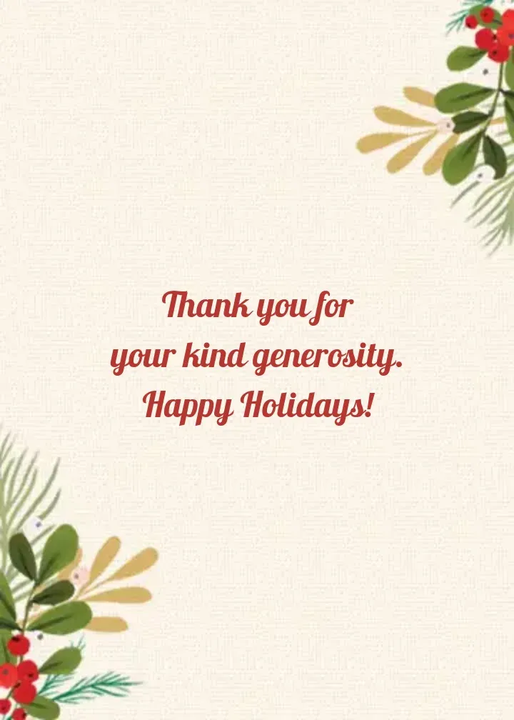 Gold Holly Thank You card inside right